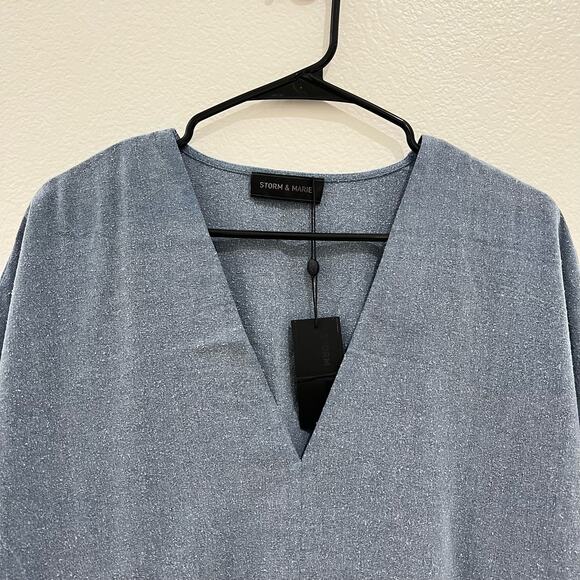 NWT Storm & Marie Silk Miguel Shift Dress Moonlight Blue V Neckline Size Large - Picture 3 of 13